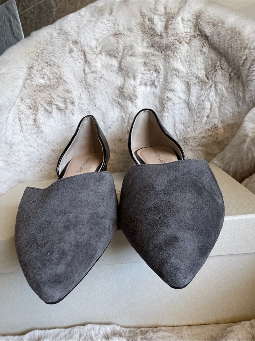Franco Sarto Two-Tone Gray Suede Pointed D'Orsay Flats - Picture 3 of 7